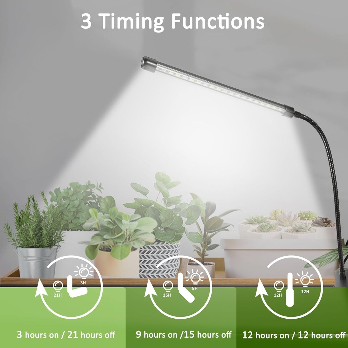Clip-On Grow Light for Indoor Plants | Full Spectrum with Auto-Timer