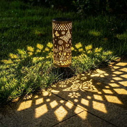 Butterfly Outdoor Waterproof Solar Pathway Lights Vintage Metal Decor Dusk Till Dawn LED Warm Light