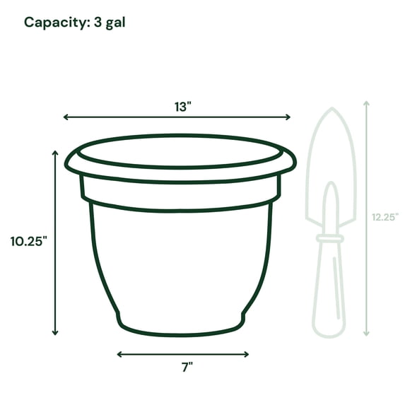 Ariana 12" Self-Watering Plastic Planter - Rolled Rim Indoor/Outdoor Garden Pot, Charcoal